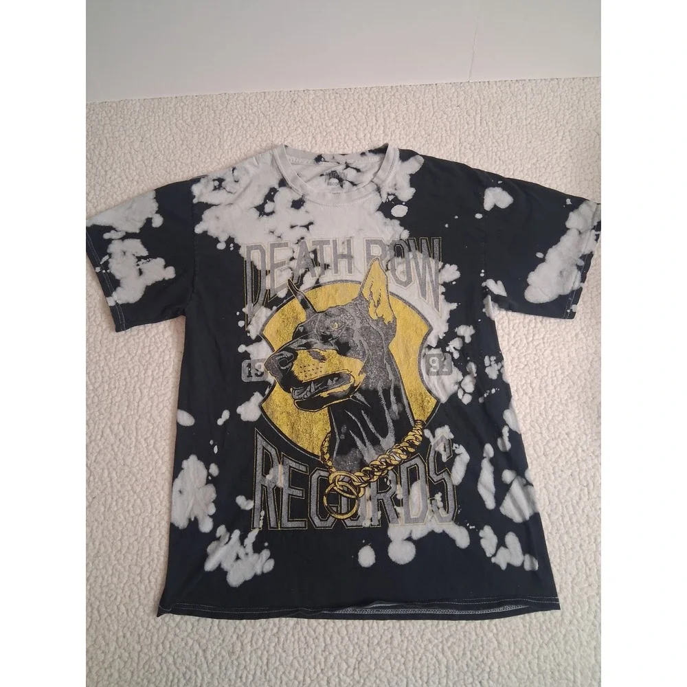 Death Row Records Streetwear Graphic T-Shirt Bleach Tie Dye Black White Mens Med